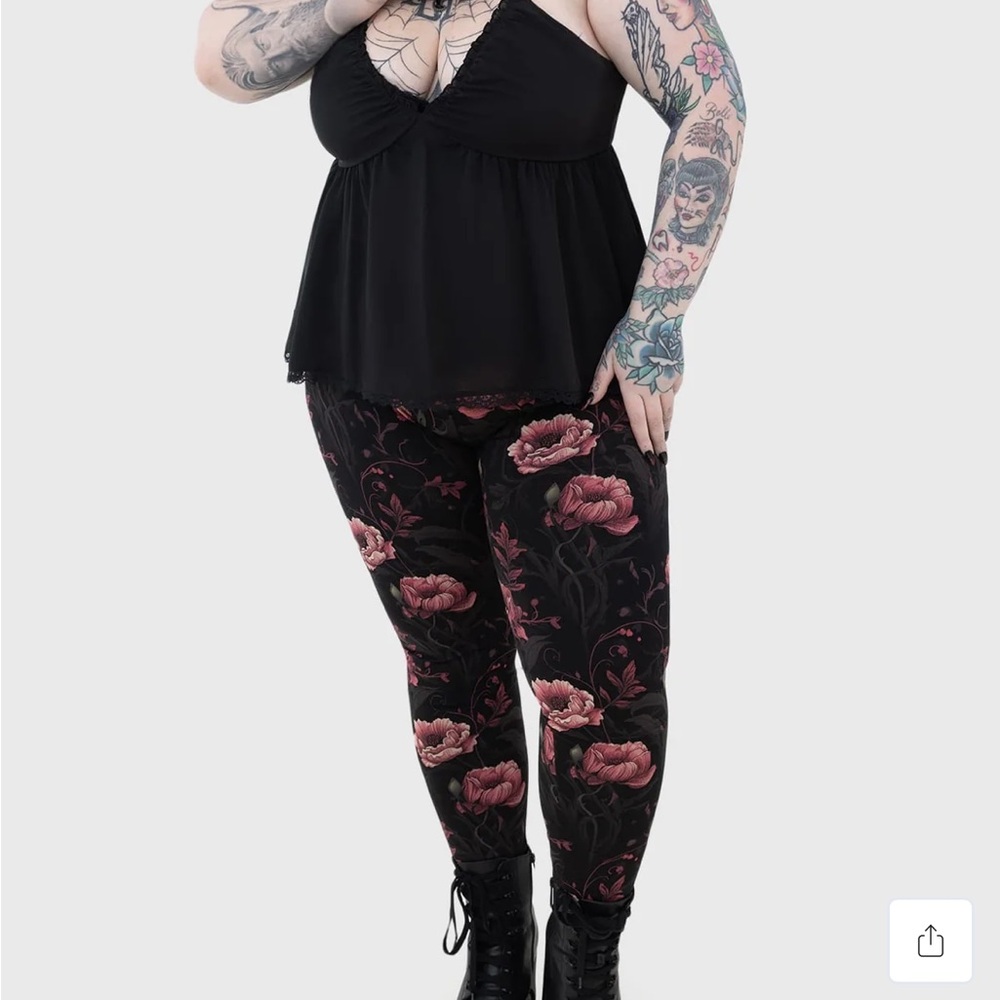 KILLSTAR Cottage Chorus Floral Black and Pink Leggings XXL